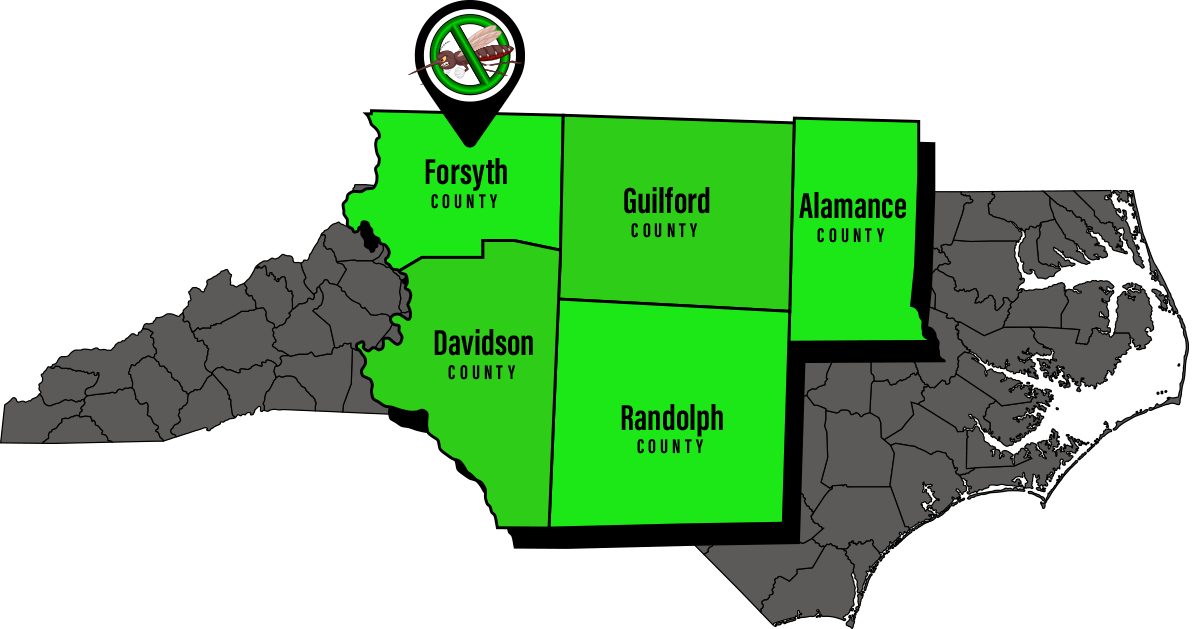 No Mosquitoes Piedmont NC Service Area Map 